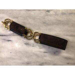 Vintage Designer Ferragamo Multiple Gold Logo Suede Belt (Small) - Made In Italy